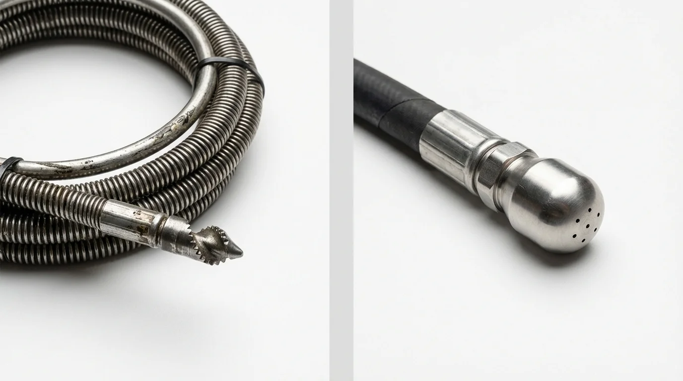 Drain snake cable and hydro jetting nozzle used for drain cleaning in North Beach, MD