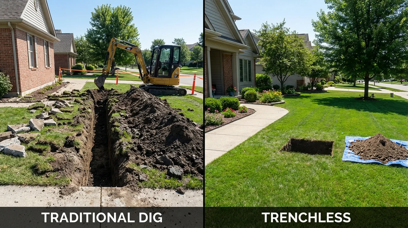 Trenchless sewer repair with minimal yard damage versus traditional excavation in North Beach, MD